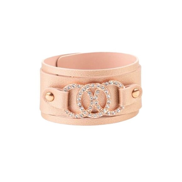 Rose Gold Rhinestone Encrusted Faux Leather Wrap Bracelet Women’s OSFM - Picture 1 of 4
